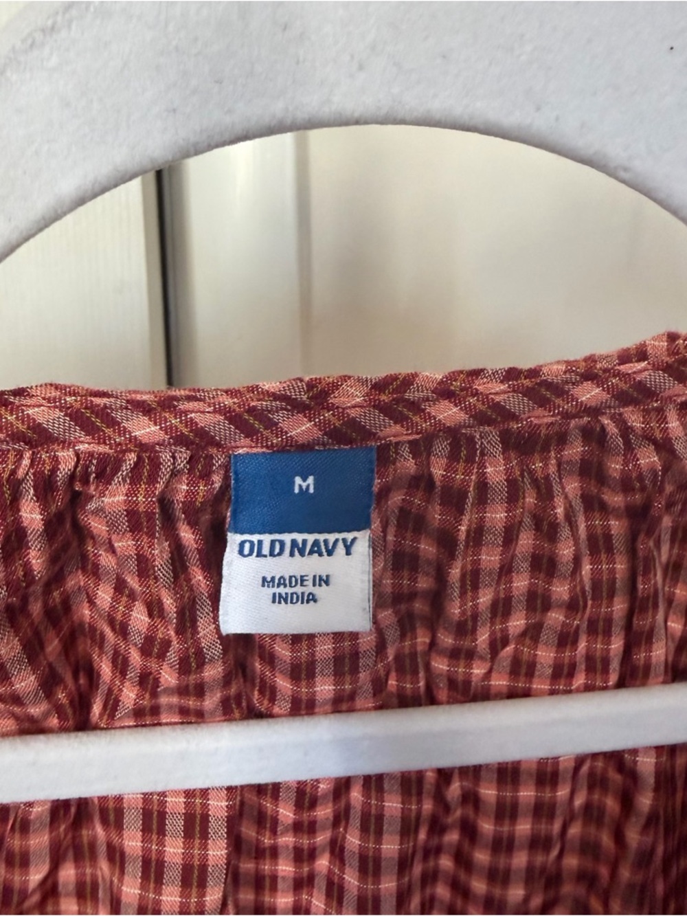 Old Navy Red Gingham Ruffle Peasant Blouse - Picture 2 of 3